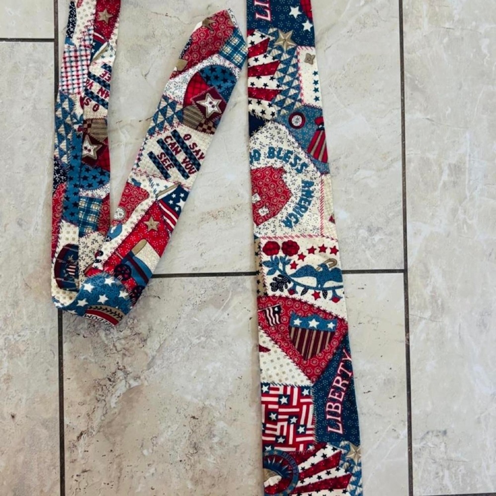 Mens Patriotic American Flag Patchwork Tie Stars Stripes Red White Blue Vintage